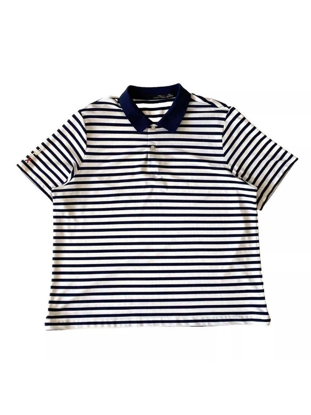 RLX Ralph Lauren Golf Polo Shirt Mens Sz XL Navy White Striped